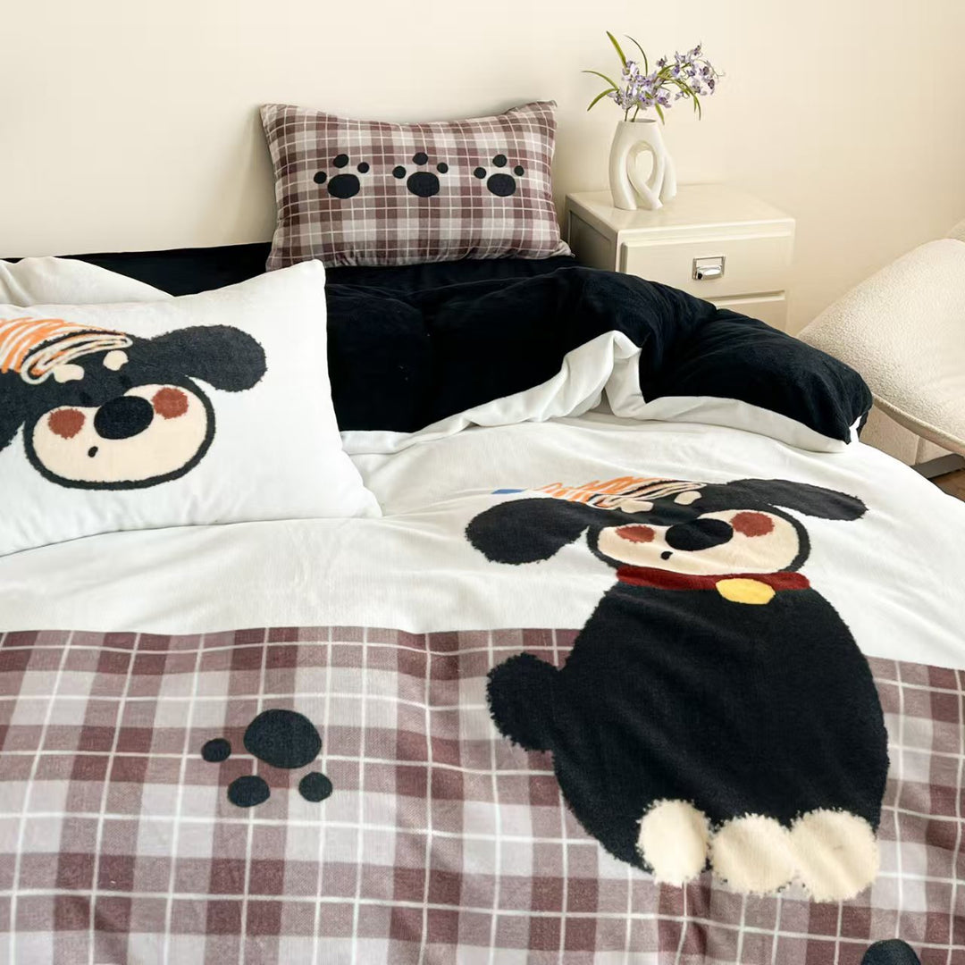 Milk fleece bedding set, cartoon design, warm