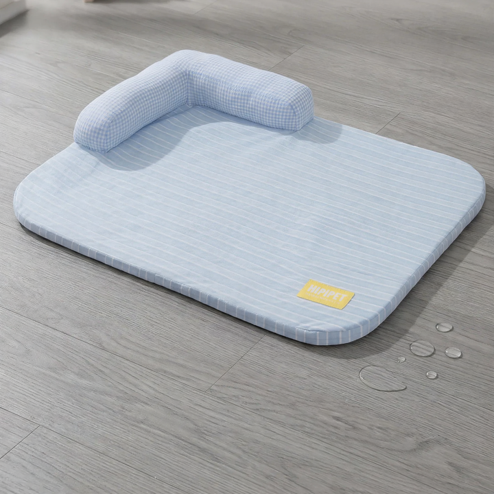 L-shaped pet bed with neck support