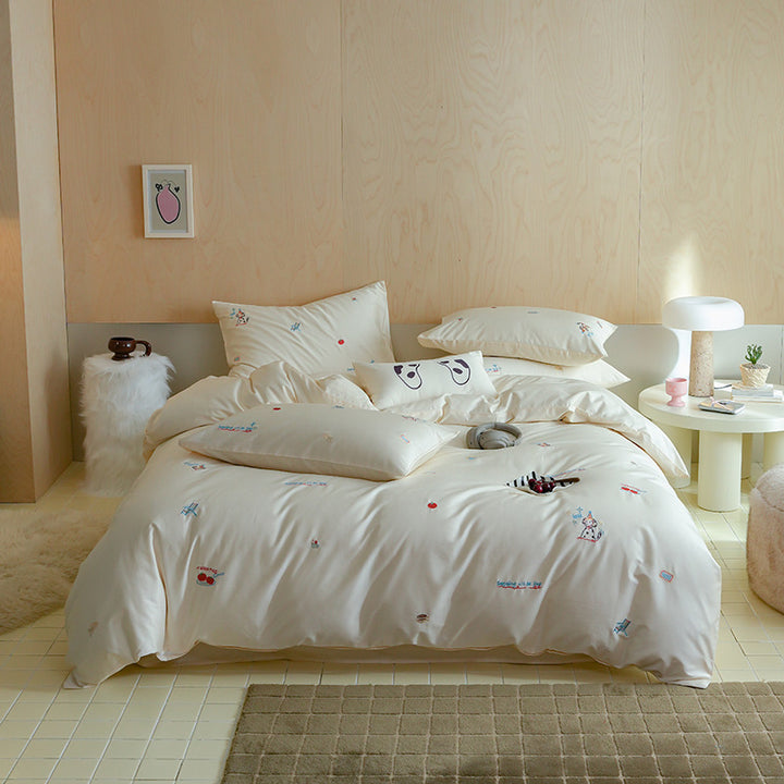 Cotton bedding set, embroidered, for children and adults