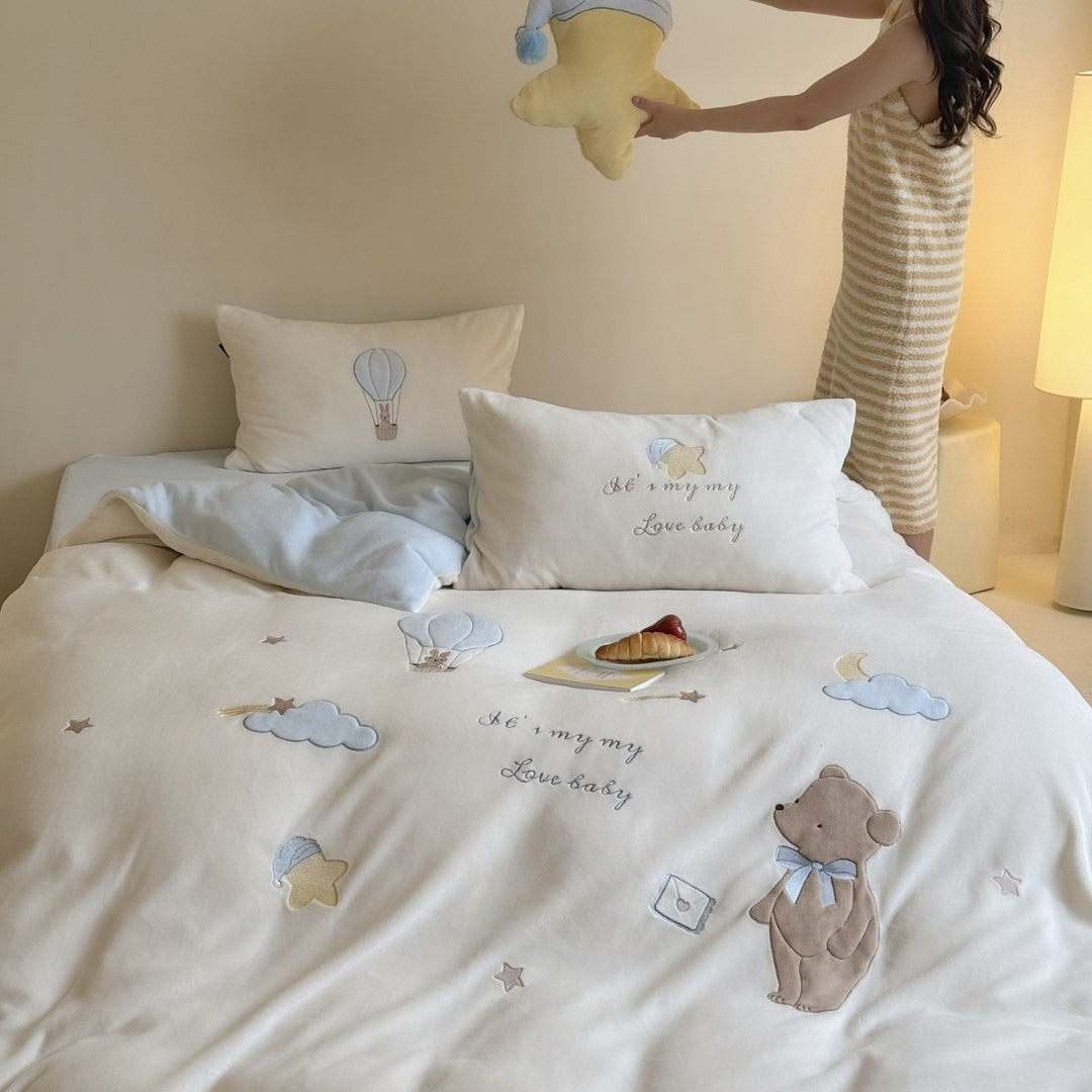 Heat bedding set, 4-piece, milk fiber, cartoon design
