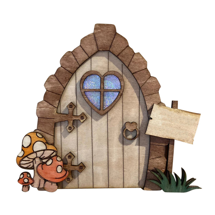 Decorative 2D elf door made of pine wood with animal motifs