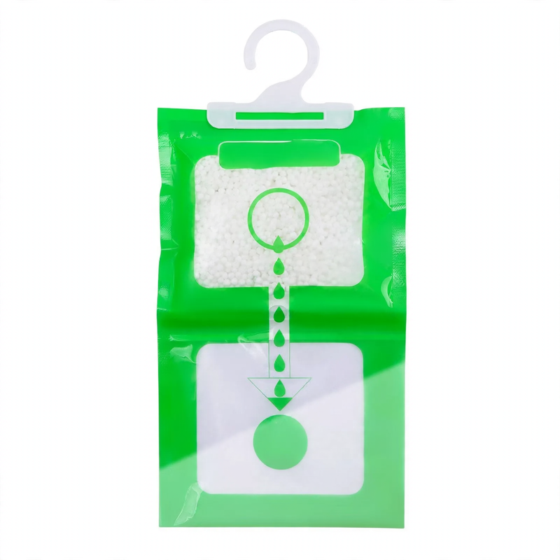 Hanging dehumidifying bag against moisture