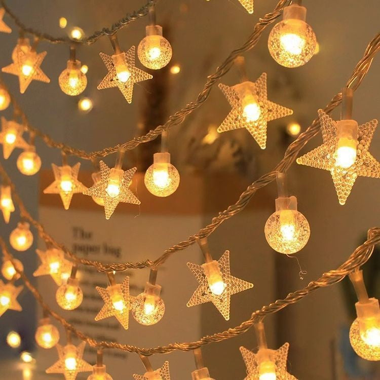 LED string lights with balls and stars, battery operated