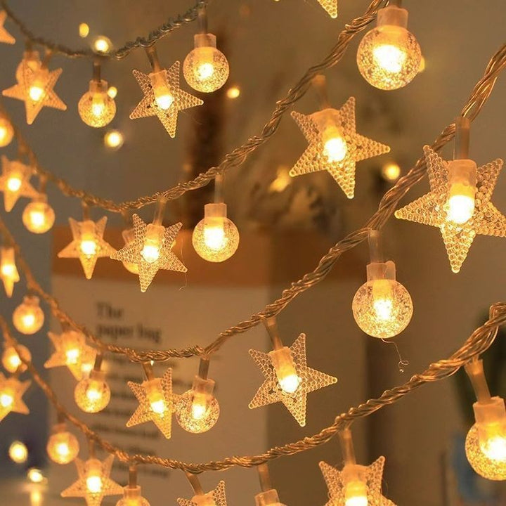 LED string lights with balls and stars, battery operated