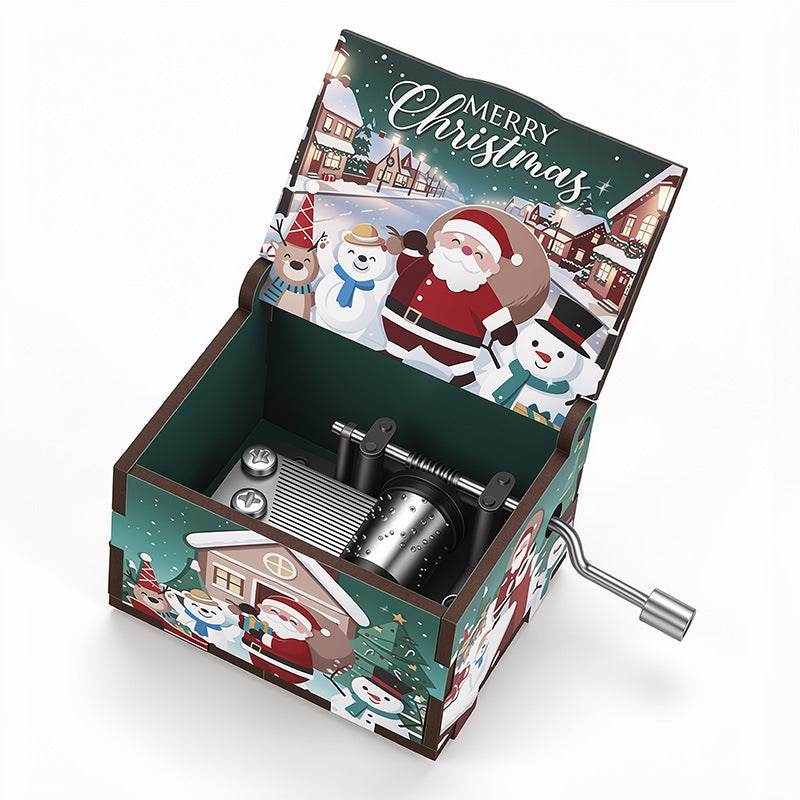 Decorative wooden music box with Christmas design