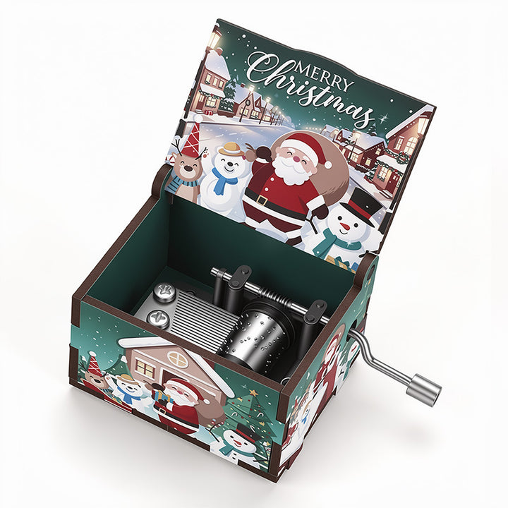 Decorative wooden music box with Christmas design