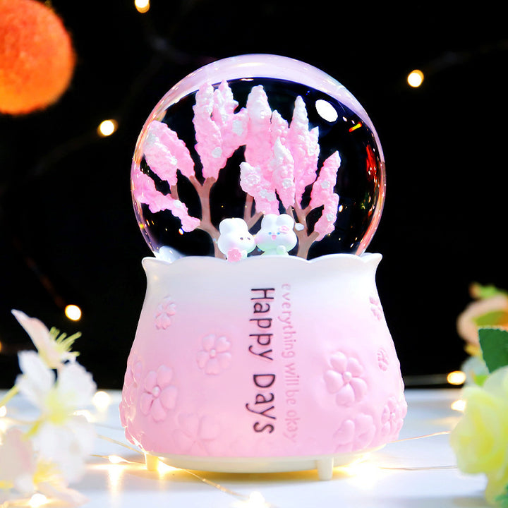 Music box snow globe with light and music