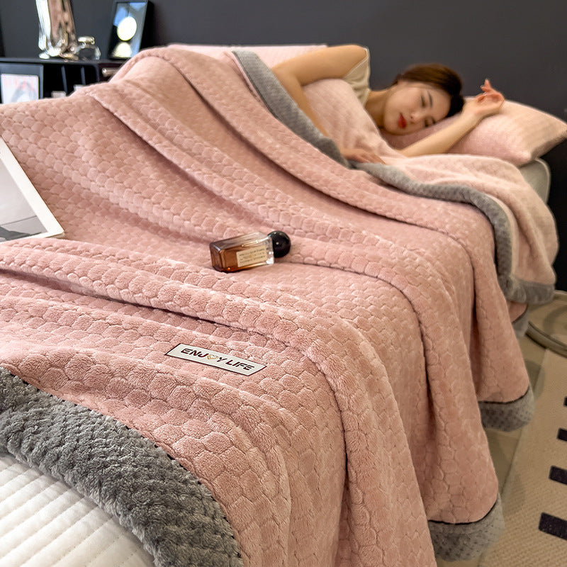 Double-sided milk fiber fleece blanket, warm and fluffy