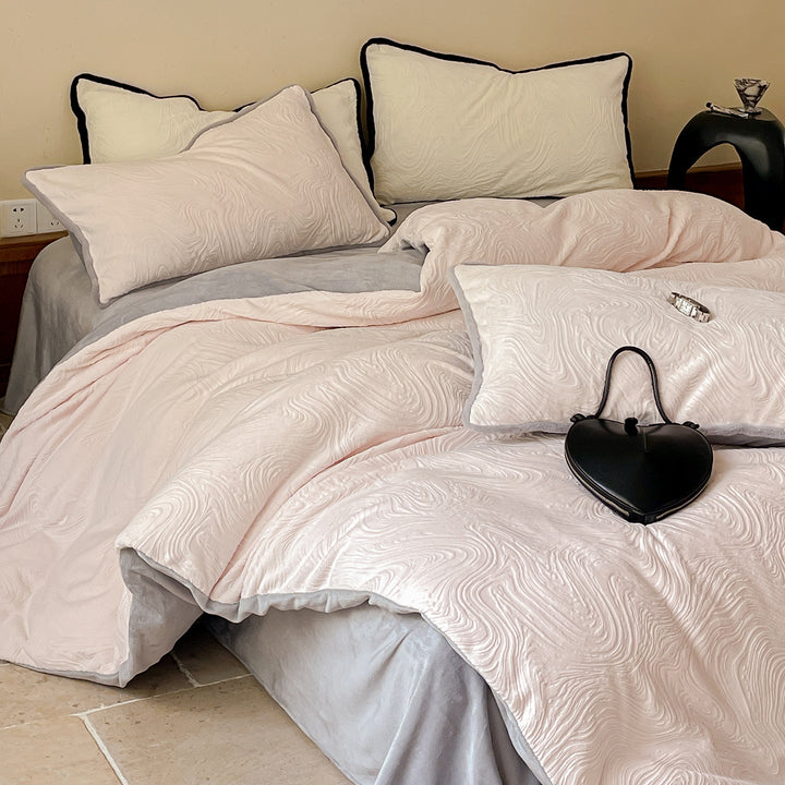 Quilted milk fiber fleece bedding set, extra thick