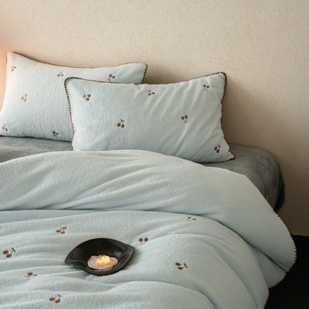 Milk fiber fleece bedding set, embroidered, for winter