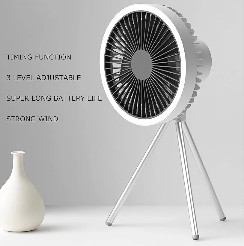 Rechargeable 10,000mAh Camping Fan with LED Lighting and Power Bank | Stornfield