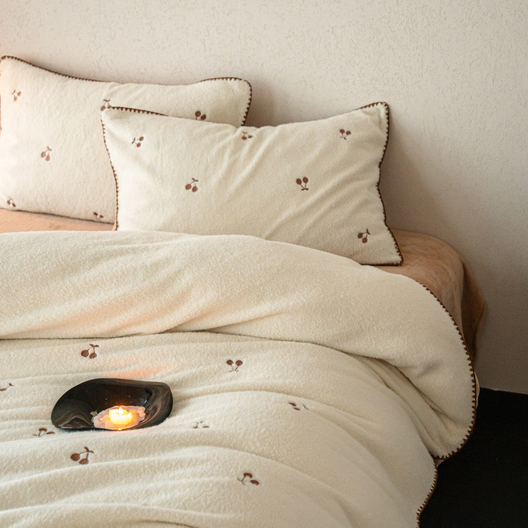 Milk fiber fleece bedding set, embroidered, for winter