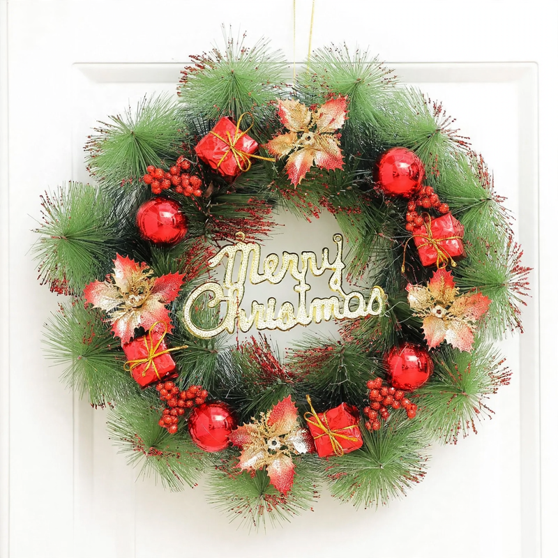 Illuminated Christmas wreath with hanging