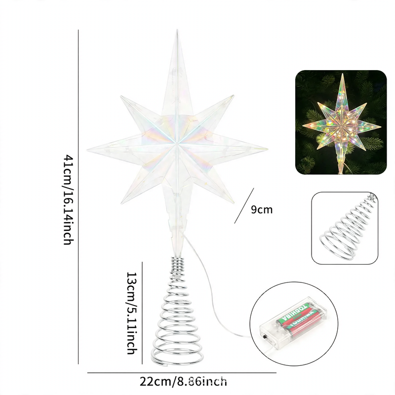 Shining Christmas tree star, eight-pointed