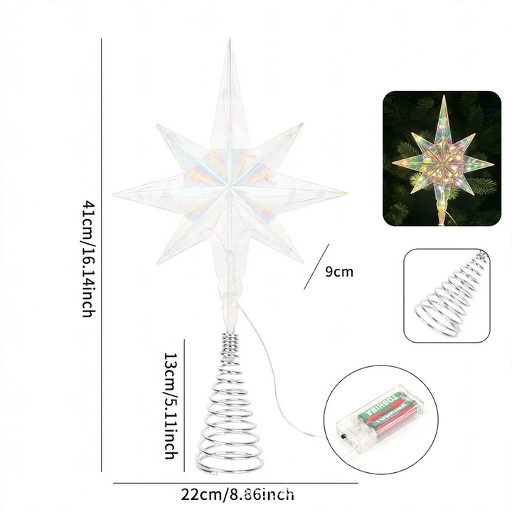 Shining Christmas tree star, eight-pointed
