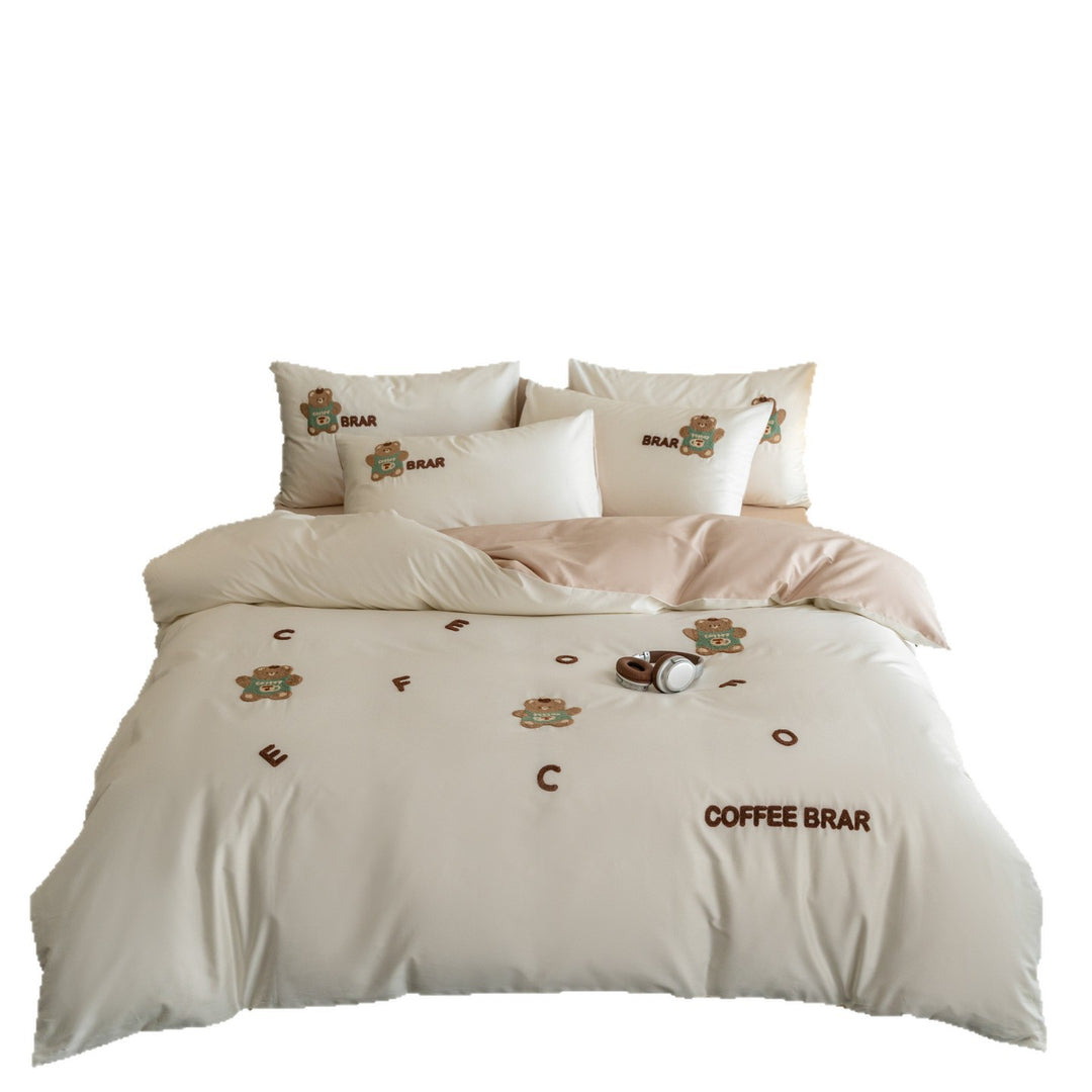 Cotton bedding set, 100 thread count, embroidered