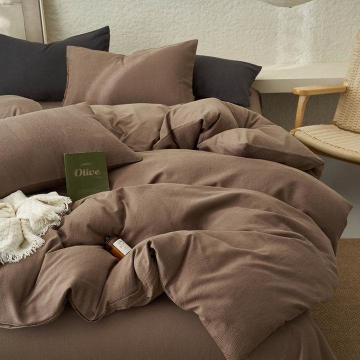 Cotton bedding set, textured pattern, washed