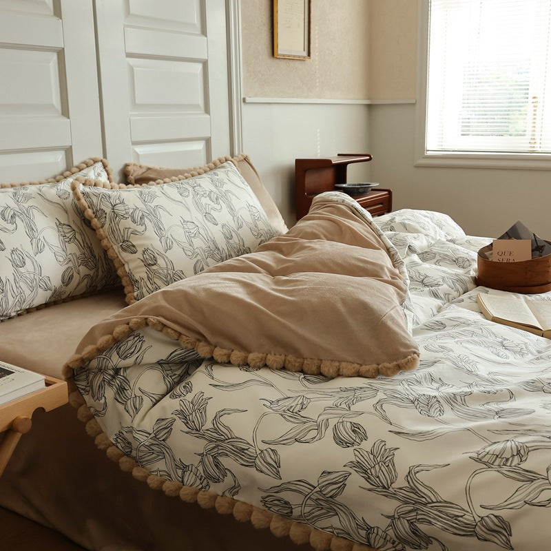 4-piece bedding set: cotton and milk fleece
