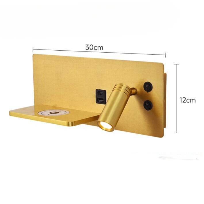Modern LED wall lamp with USB connection, wall lamp with shelf for bedroom & office | Stornfield