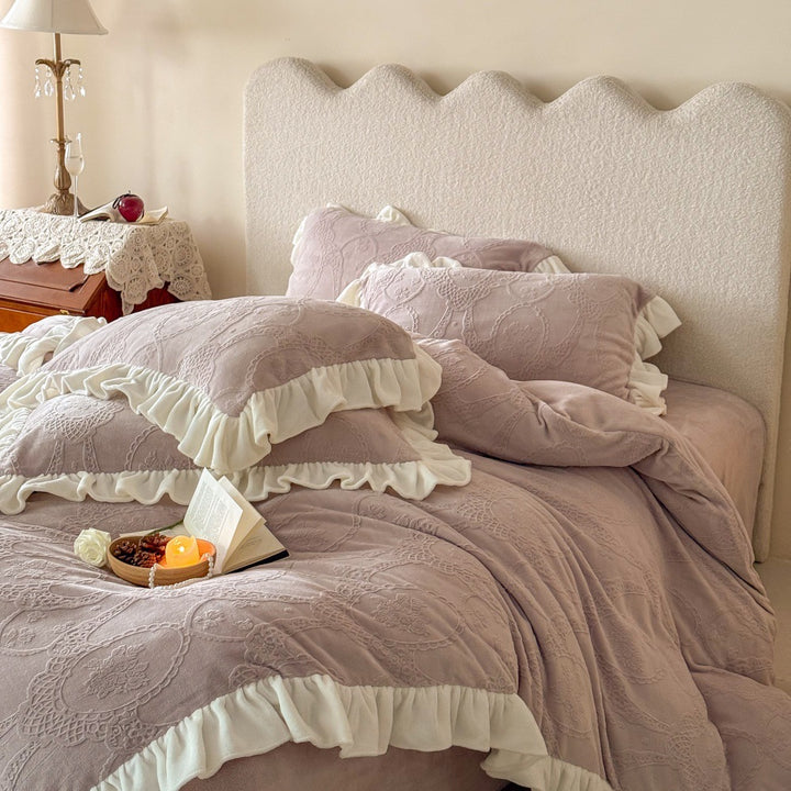 Milk fiber fleece bedding set, floral, 4-piece