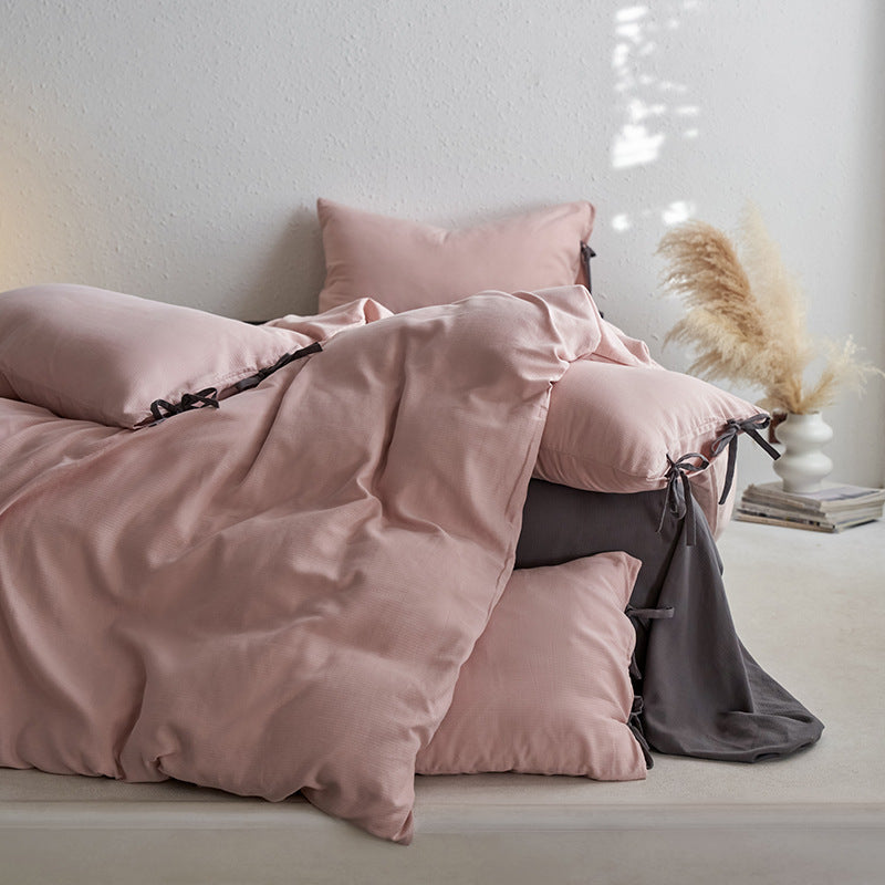 Cotton bedding set, 4-piece, with ties