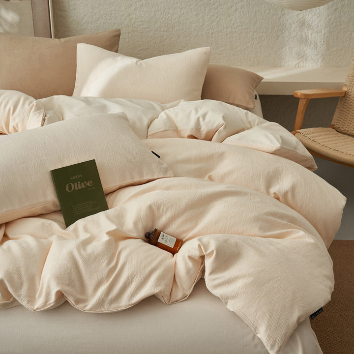 Cotton bedding set, textured pattern, washed