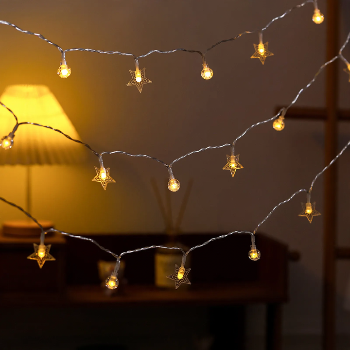 LED string lights with star and moon motifs