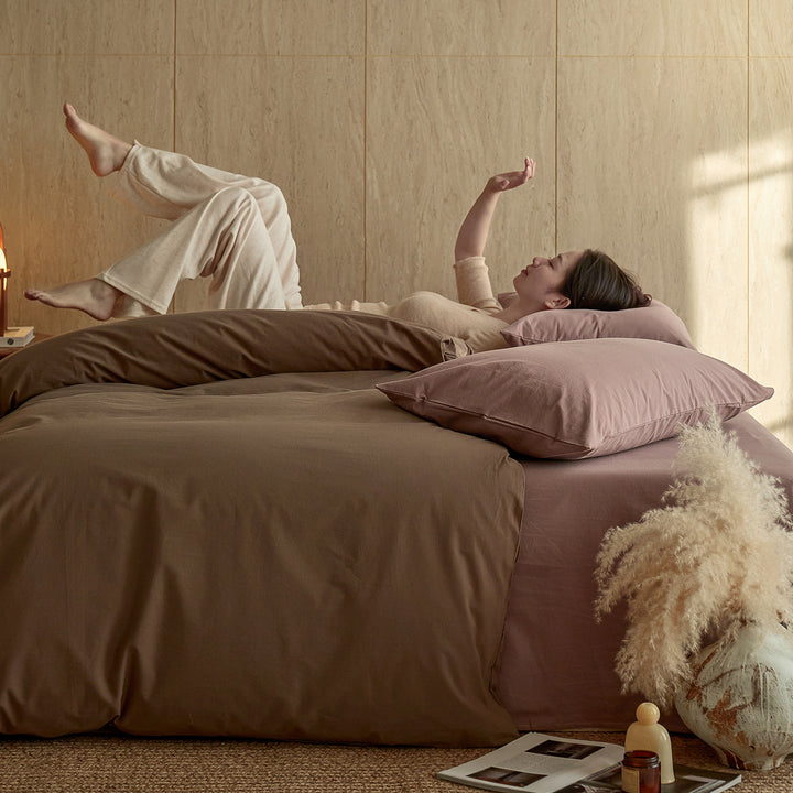 Long-staple cotton bedding set, sand washed
