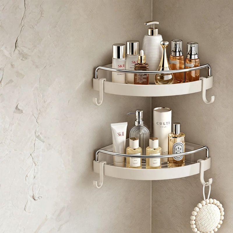 Triangle Corner Shelf for Bathroom, Plastic and Aluminum