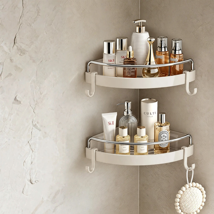 Triangle Corner Shelf for Bathroom, Plastic and Aluminum
