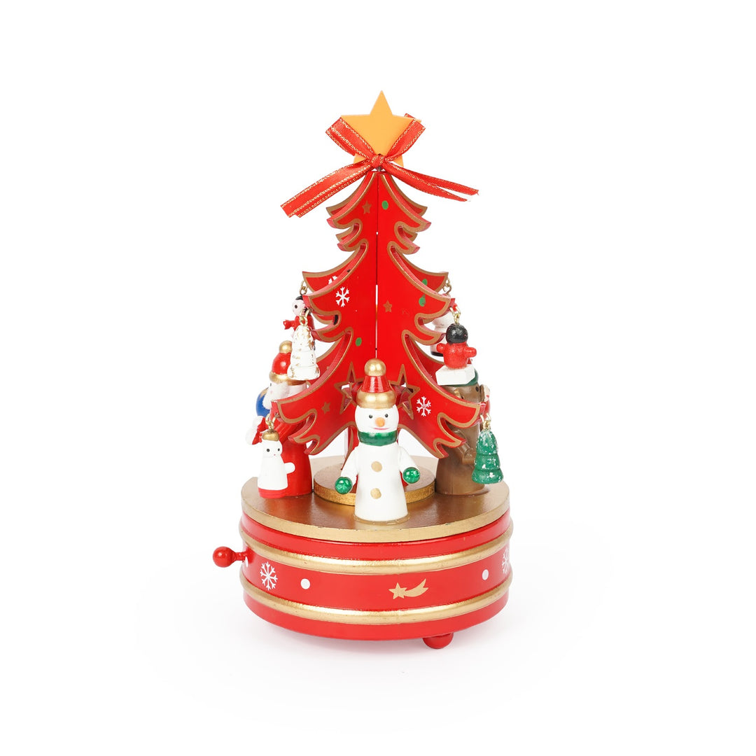 Christmas wooden music box with winding mechanism