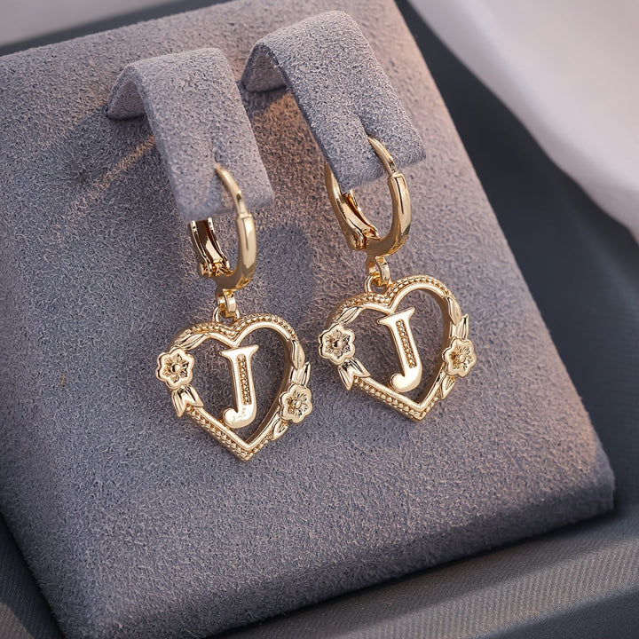 Stornfield | Dainty Initial Letter Heart Hoop Earrings