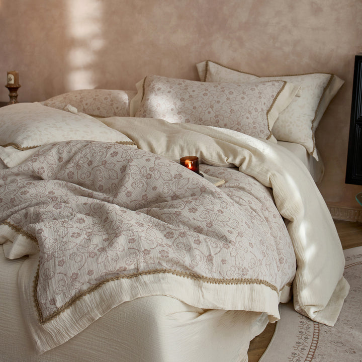 Cotton-linen bed linen, 4-piece, embroidered