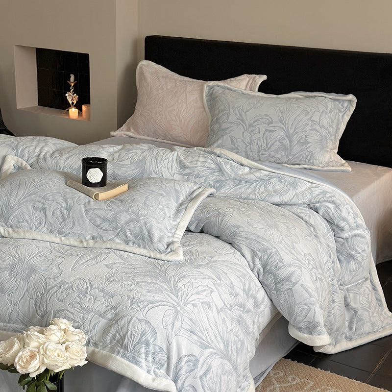 Milk fiber fleece bedding set, winter warm, floral