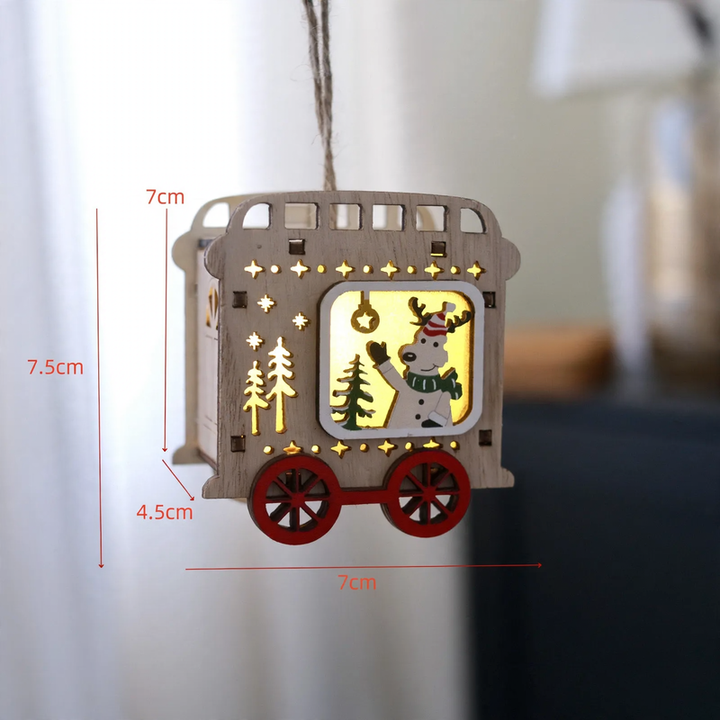Illuminated wooden house, Christmas decoration for hanging or placing