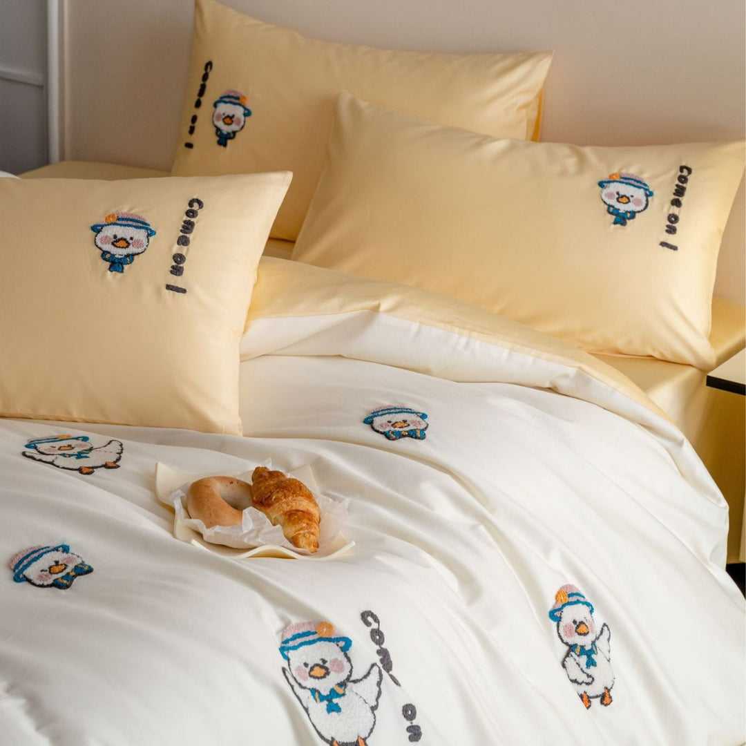 Cotton bedding set, 100 thread count, embroidered