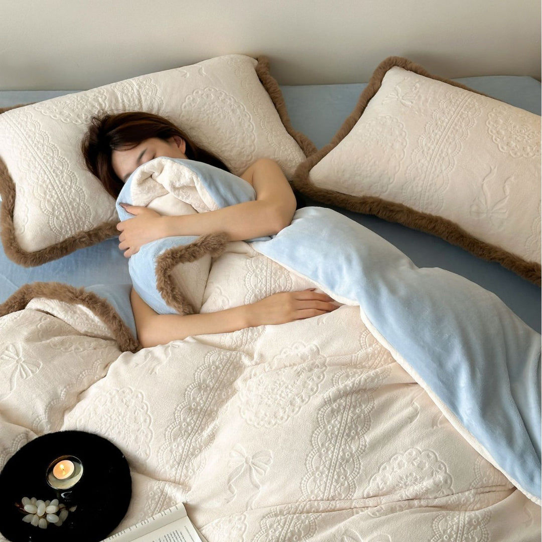 Milk fiber fleece bedding set, thickened, in Korean style