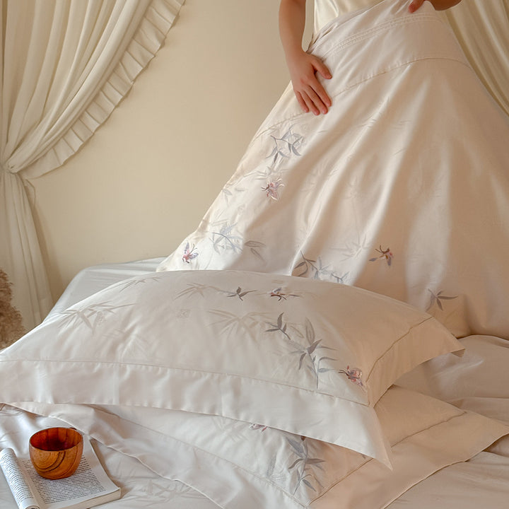 Long-staple cotton bedding set, floral embroidery, elegant