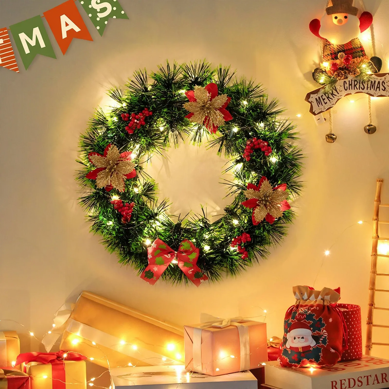 Illuminated Christmas wreath with hanging