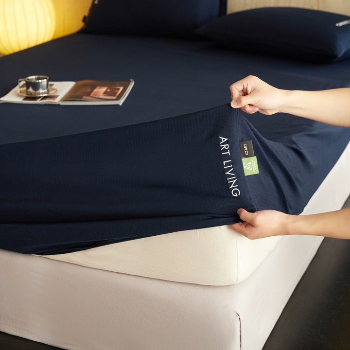 Minimalist Cotton Fitted Sheet Set, Herringbone Pattern