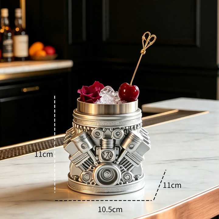 Stainless steel cup with engine design