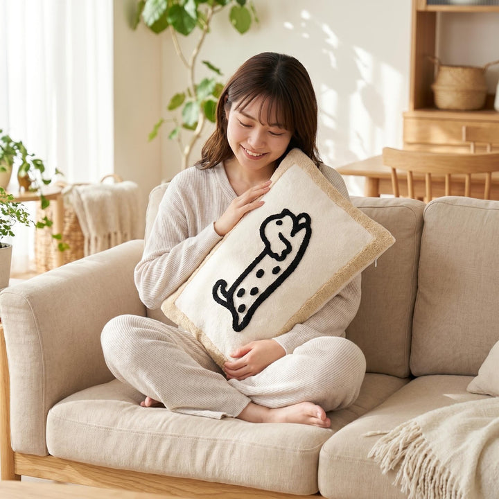 Lumbar pillows with animal motifs, polyester, with tassels