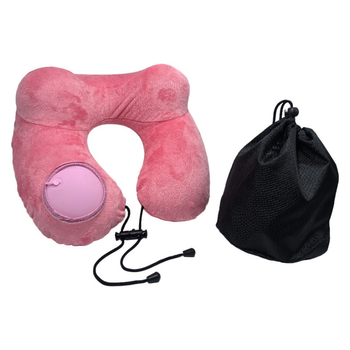 Inflatable U-shaped pillow for travel and flights