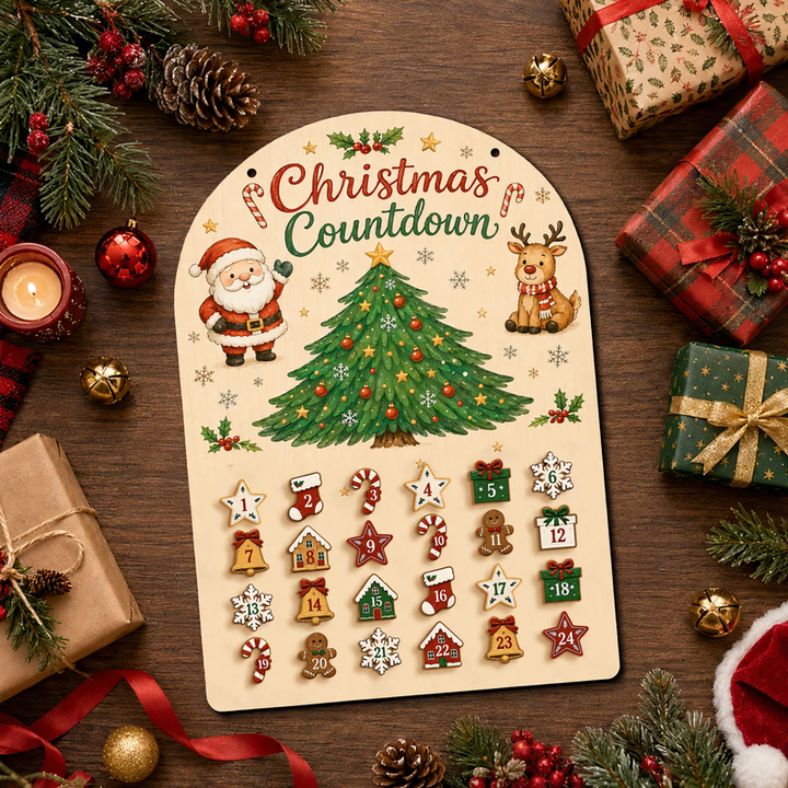 Wooden Advent calendar to hang with 24 elements