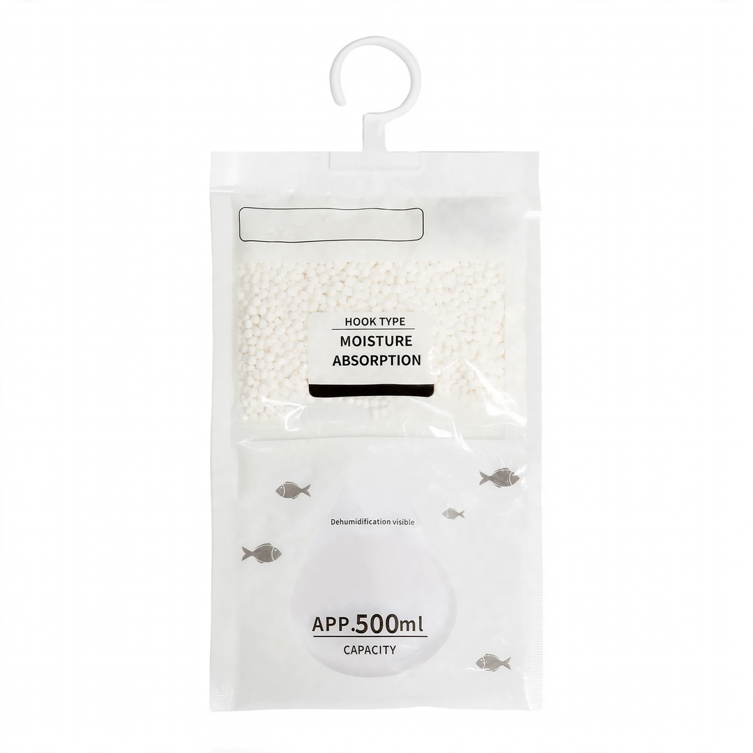Hanging dehumidifying bag for wardrobes