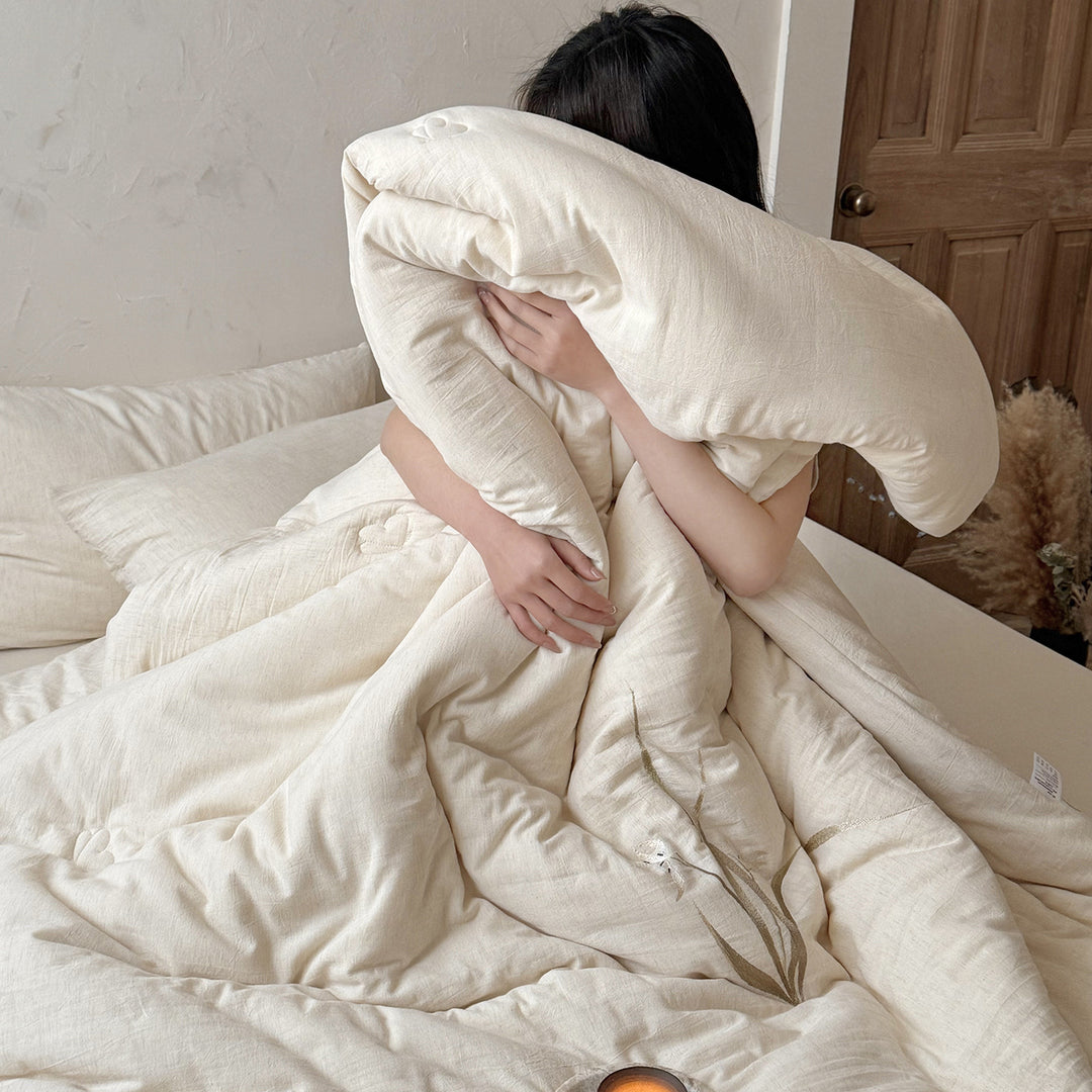 Linen-Cotton Quilted Blanket, Cotton Filling