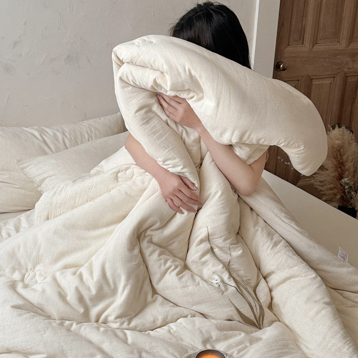 Linen-Cotton Quilted Blanket, Cotton Filling