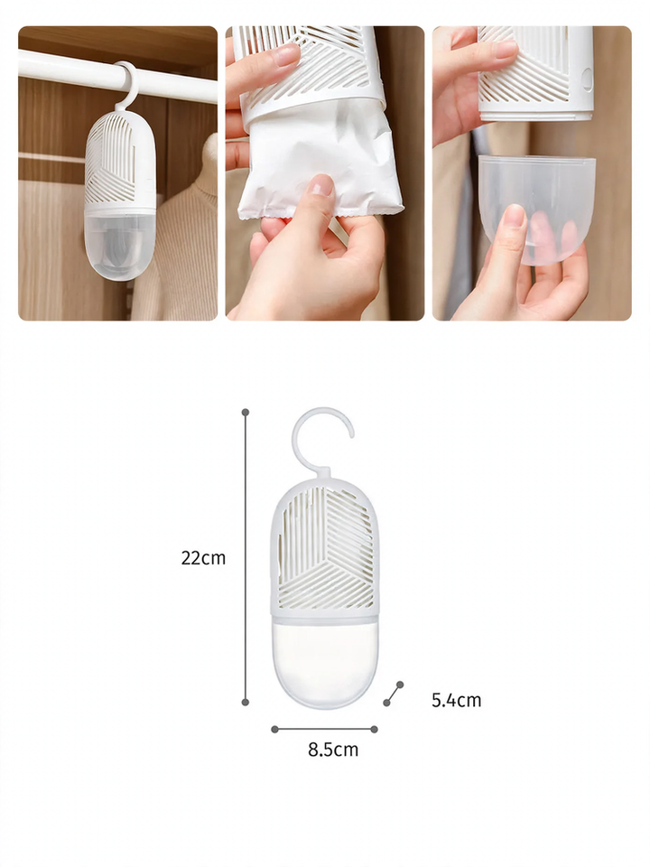 Hanging dehumidifier box for wardrobes