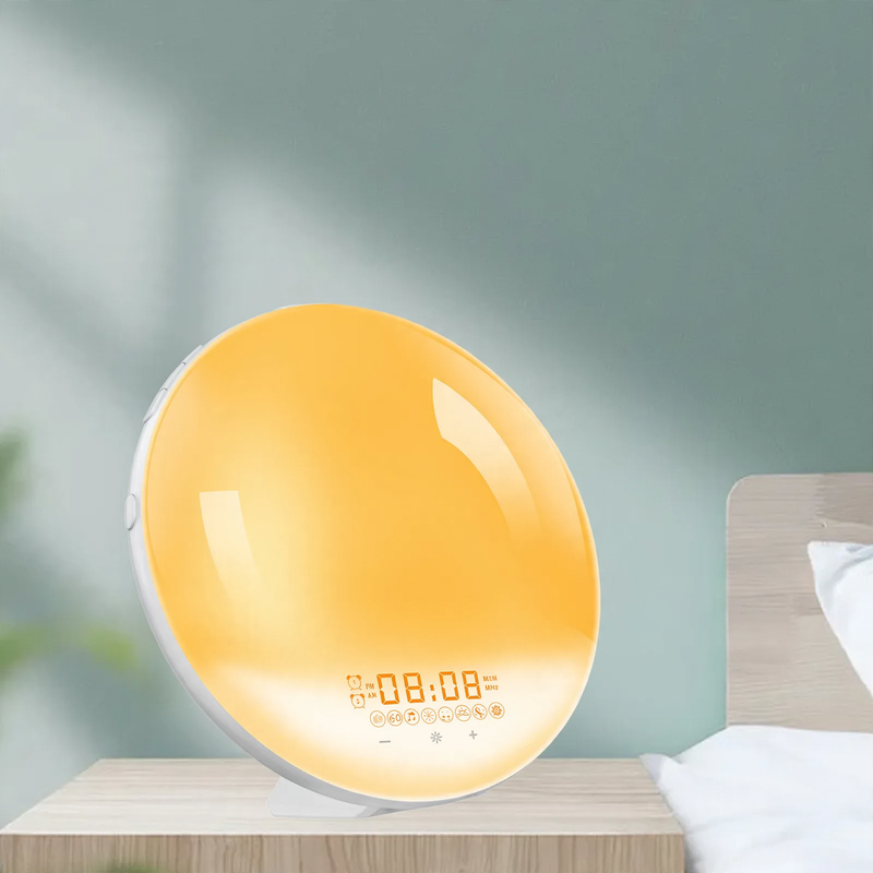 LED alarm clock with wood look and sunrise simulation
