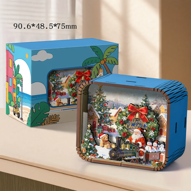 Decorative wooden music box with Christmas motif